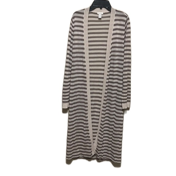 Chico's Sweaters - CHICO’S, Striped, Long Sleeves, Long Line, Cardigan, Coffee Brown Color, Size 0